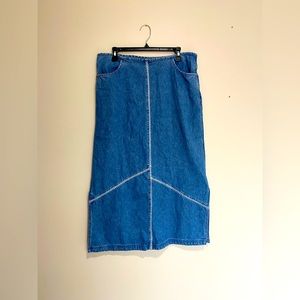 Hand Embroidered Denim Skirt with Pockets